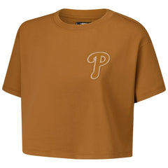Philadelphia Phillies Pro Standard Women's Paint The City Cropped Boxy T-Shirt - Brown - MLB Lifestyle