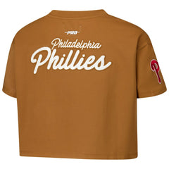 Philadelphia Phillies Pro Standard Women's Paint The City Cropped Boxy T-Shirt - Brown - MLB Lifestyle