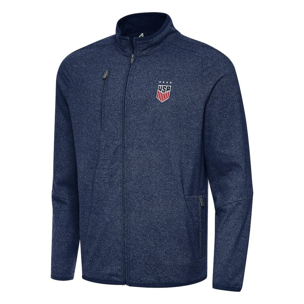 USWNT Antigua Hold-Up Tri-Blend Full-Zip Jacket Heather Navy