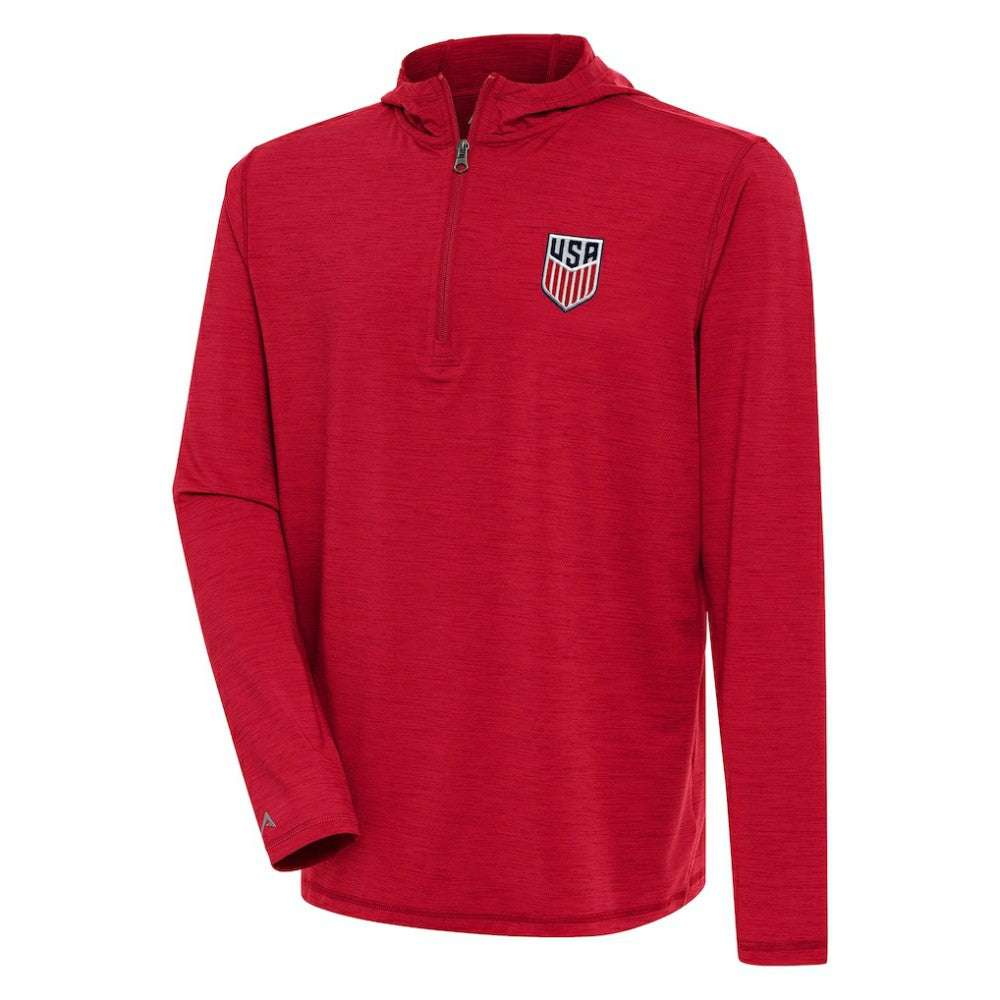 USMNT Antigua Tidy Quarter-Zip Hoodie Heather Red