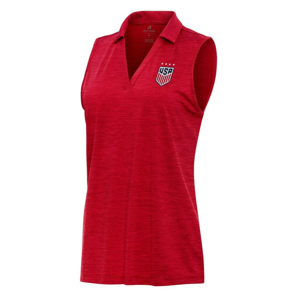 USWNT Antigua Layout Sleeveless V-Neck Polo Heather Red