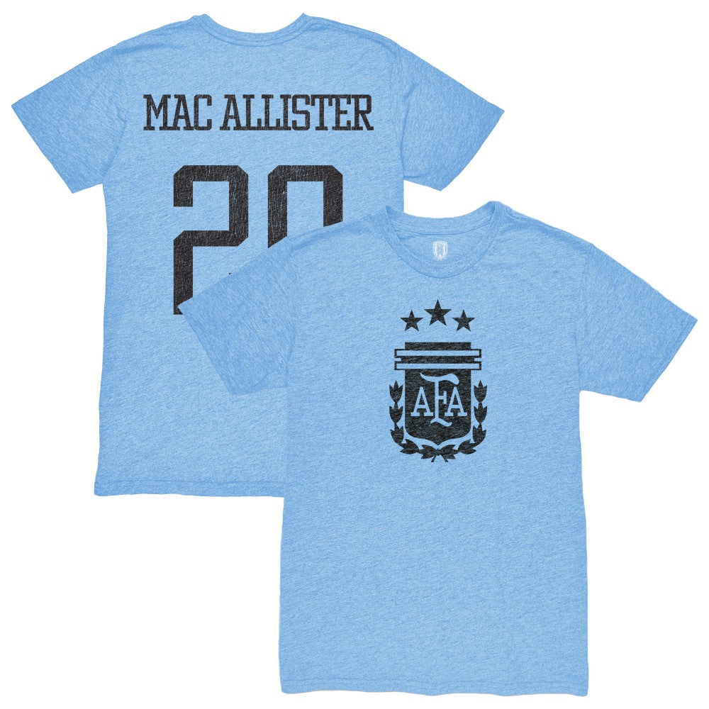 Alexis Mac Allister Argentina National Team 1863FC Player Retro Tri-Blend T-Shirt Light Blue