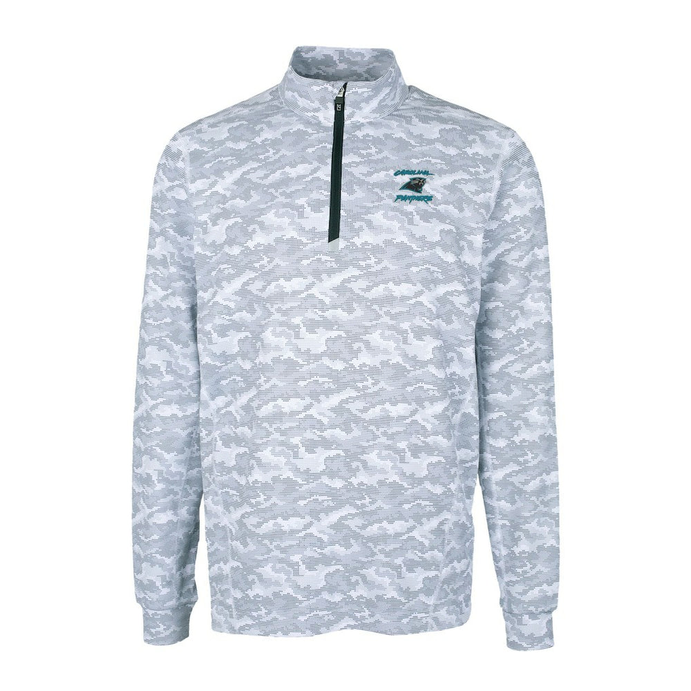 Carolina Panthers Cutter & Buck Traverse Camo Print Stretch DryTec Quarter-Zip Top Charcoal