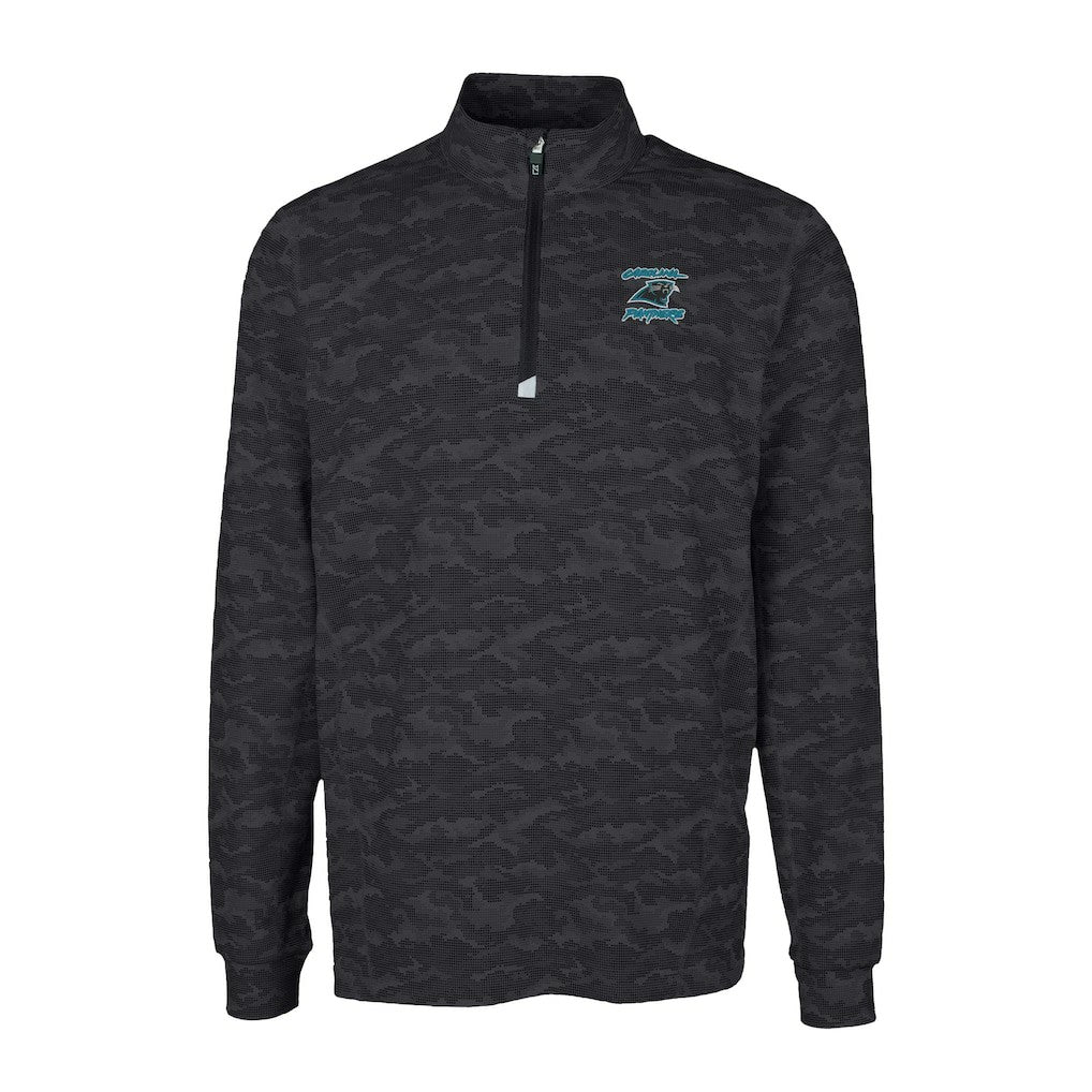 Carolina Panthers Cutter & Buck Traverse Camo Print Stretch DryTec Quarter-Zip Top Black