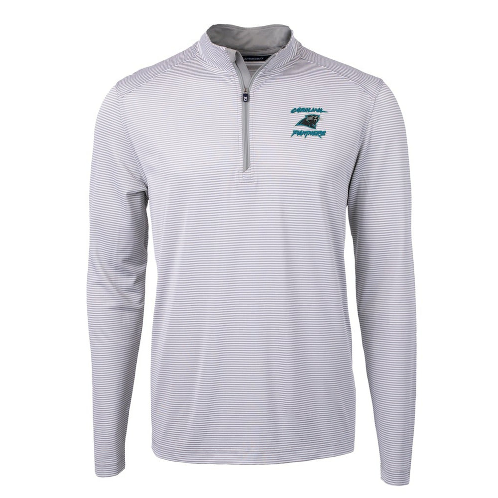 Carolina Panthers Cutter & Buck Virtue Eco Pique Micro Stripe Recycled Quarter-Zip Jacket Gray