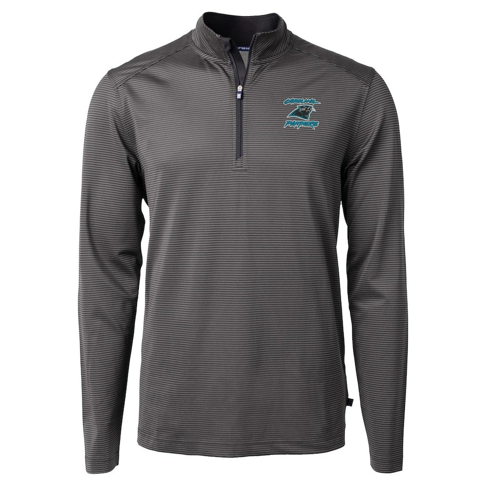 Carolina Panthers Cutter & Buck Virtue Eco Pique Micro Stripe Recycled Quarter-Zip Jacket Black