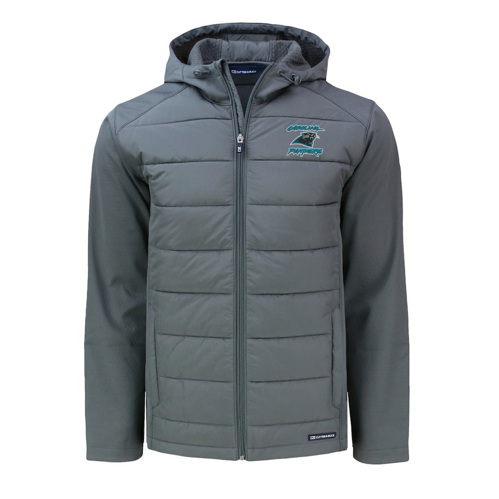 Carolina Panthers Cutter & Buck Evoke Hybrid Eco Softshell Recycled Full-Zip Hoodie Jacket Gray
