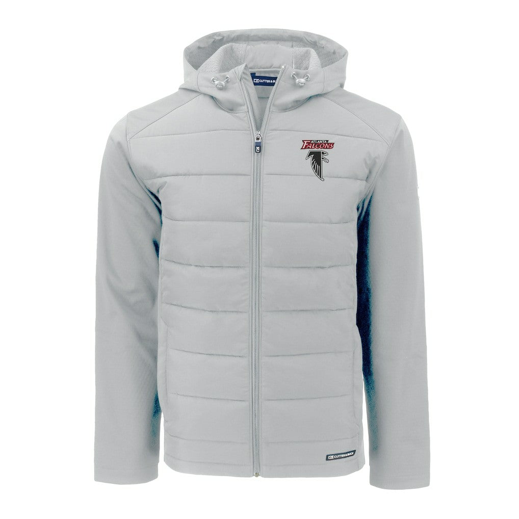 Atlanta Falcons Cutter & Buck Evoke Hybrid Eco Softshell Recycled Full-Zip Hoodie Jacket Light Gray