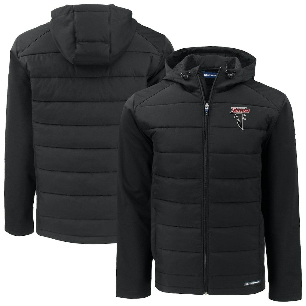 Atlanta Falcons Cutter & Buck Evoke Hybrid Eco Softshell Recycled Full-Zip Hoodie Jacket Black