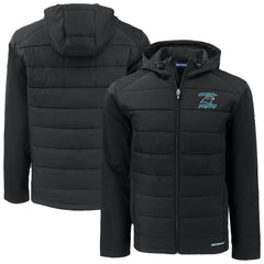 Carolina Panthers Cutter & Buck Evoke Hybrid Eco Softshell Recycled Full-Zip Hoodie Jacket Black