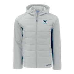 Carolina Panthers Cutter & Buck Evoke Hybrid Eco Softshell Recycled Full-Zip Hoodie Jacket Light Gray