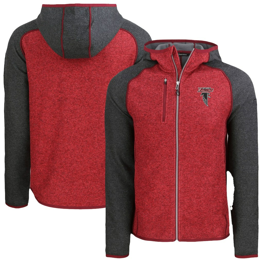 Atlanta Falcons Cutter & Buck Mainsail Hoodie Raglan Full-Zip Jacket Heather Red