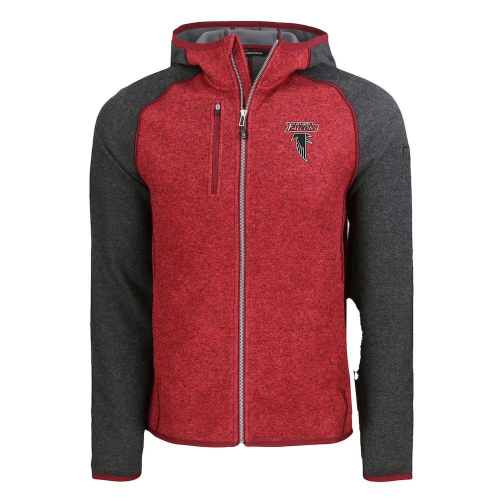 Atlanta Falcons Cutter & Buck Mainsail Hoodie Raglan Full-Zip Jacket Heather Red
