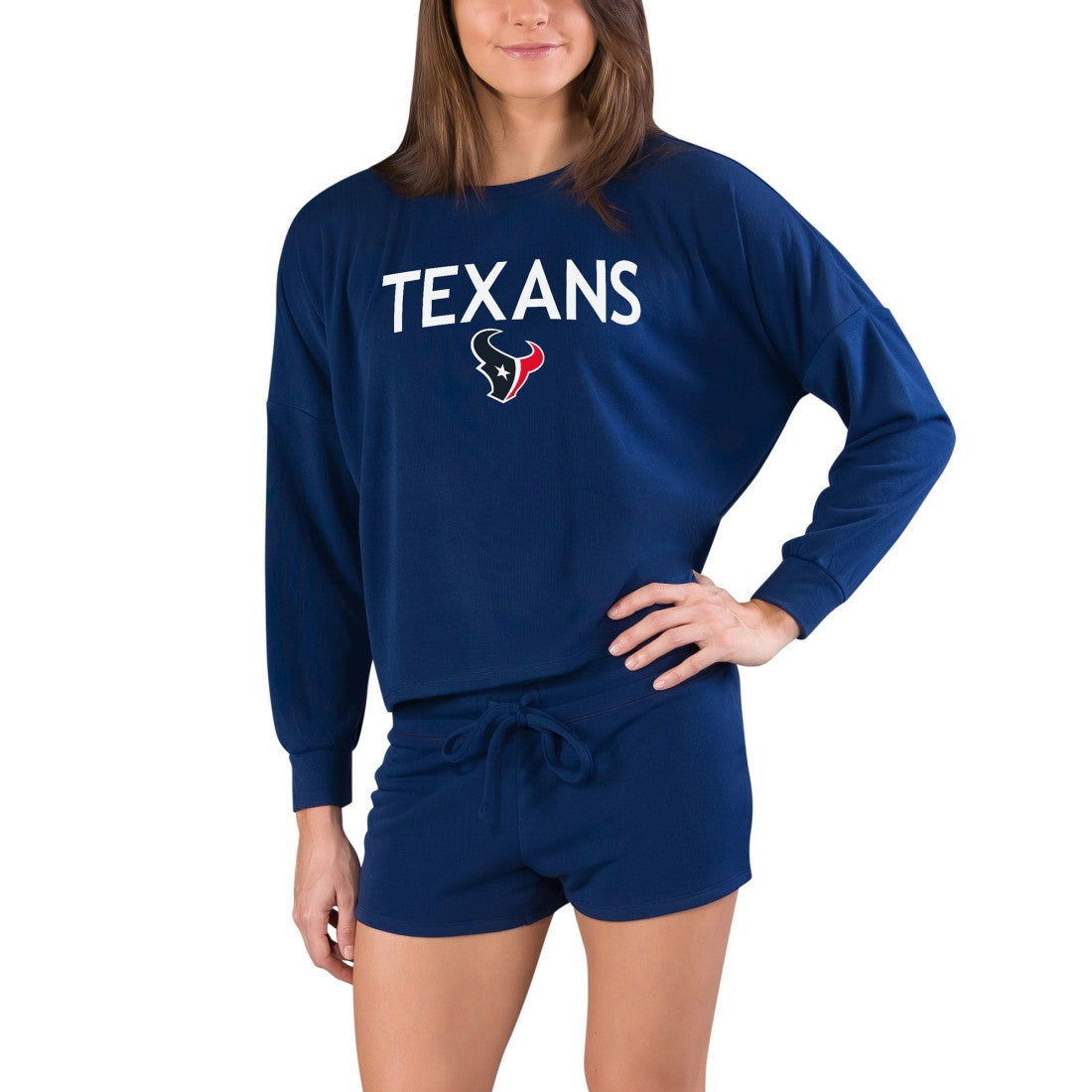 Houston Texans Concepts Sport Women's Gather Long Sleeve Top & Shorts Set Navy