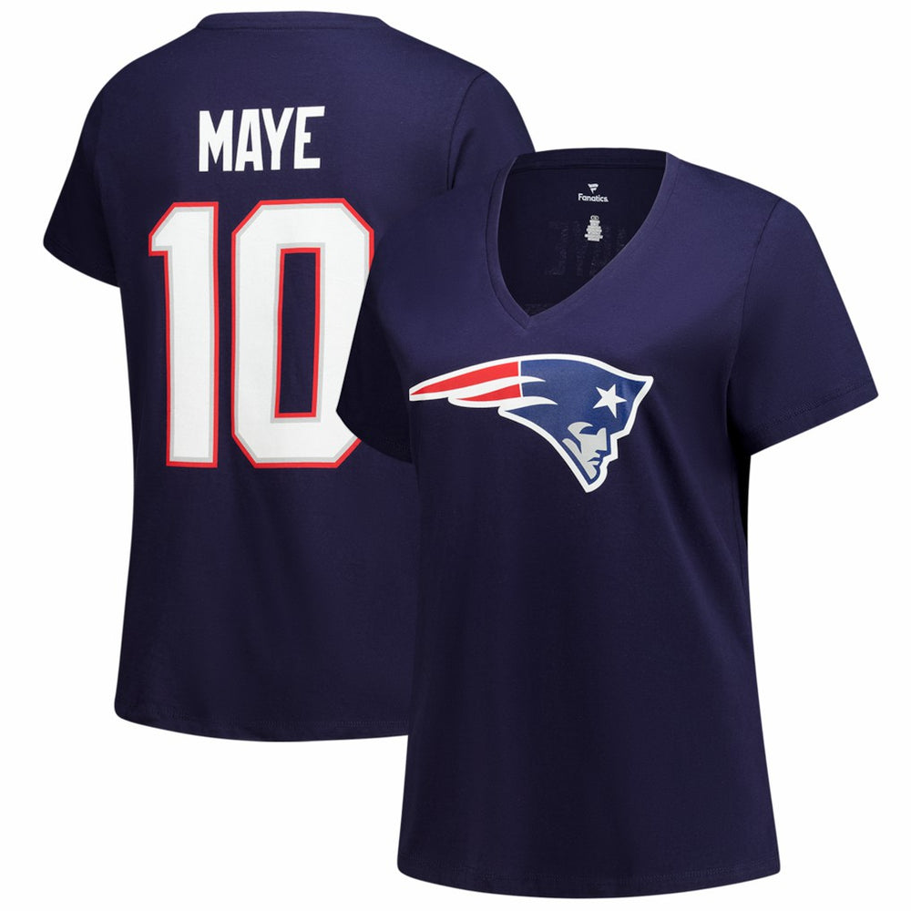 Fanatics Drake Maye New England Patriots Women's Plus Size Name & Number V-Neck T-Shirt Navy