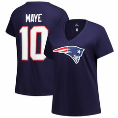 Fanatics Drake Maye New England Patriots Women's Plus Size Name & Number V-Neck T-Shirt Navy