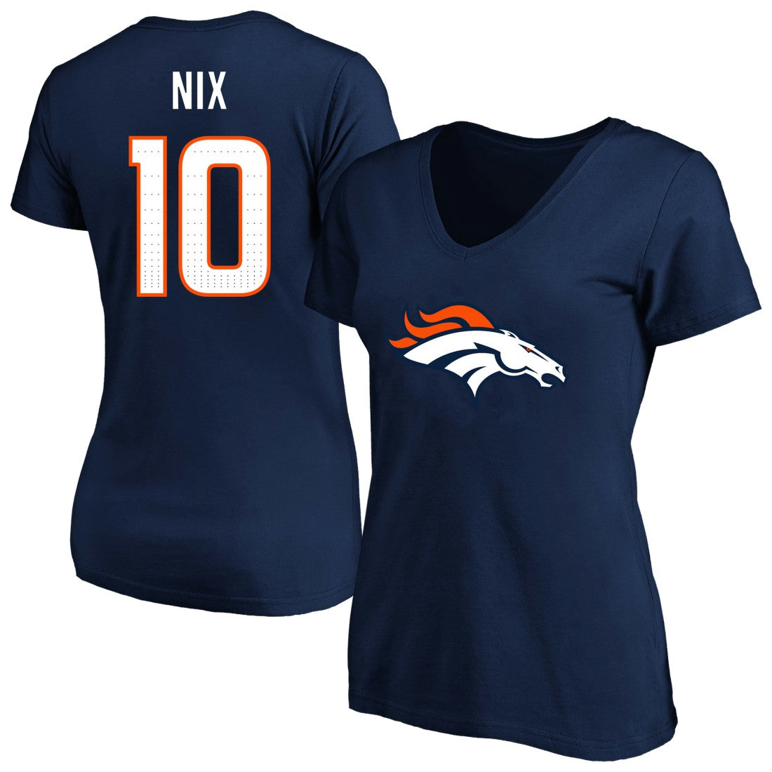 Fanatics Bo Nix Denver Broncos Women's Plus Size Name & Number V-Neck T-Shirt Navy