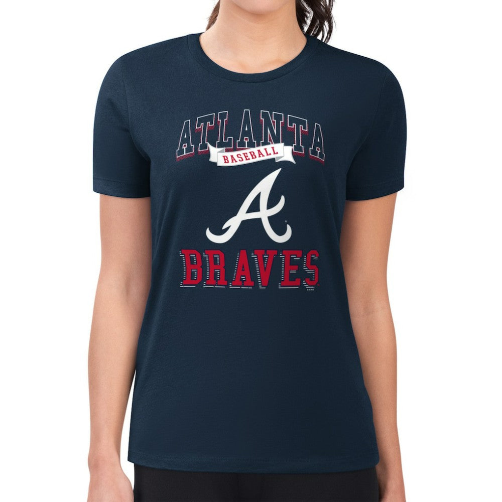 Atlanta Braves G-III 4Her by Carl Banks Women's Super-Slim Fit Lightweight Team Logo Graphic T-Shirt - Navy - MLB Discount