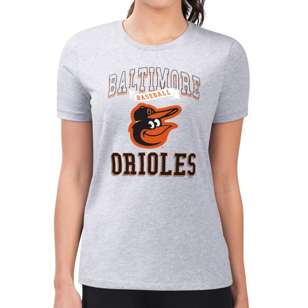 Baltimore Orioles G-III 4Her by Carl Banks Women's Super-Slim Fit Lightweight Team Logo Graphic T-Shirt - Heather Gray - MLB Sale