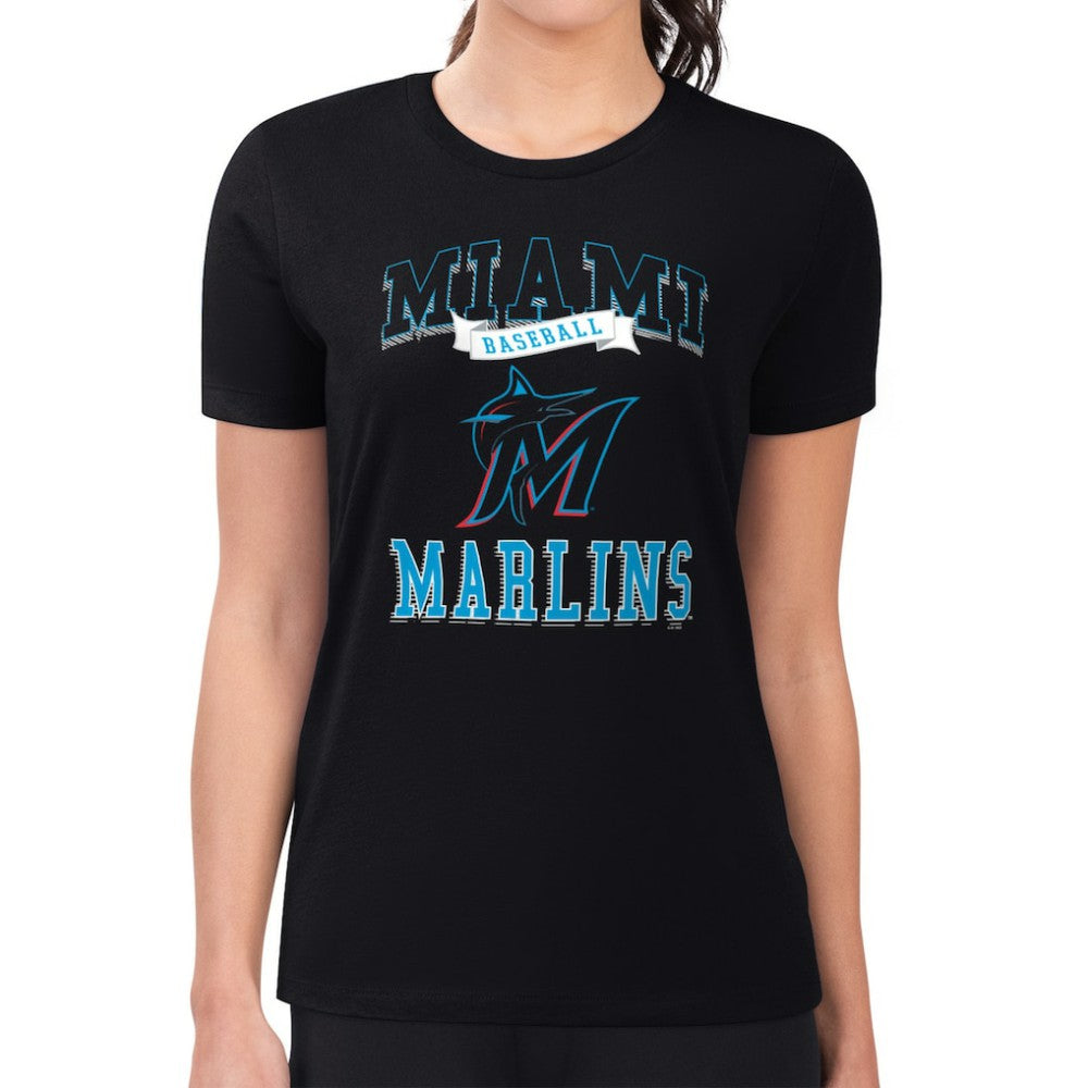 Miami Marlins G-III 4Her by Carl Banks Women's Super-Slim Fit Lightweight Team Logo Graphic T-Shirt - Black - MLB Lifestyle