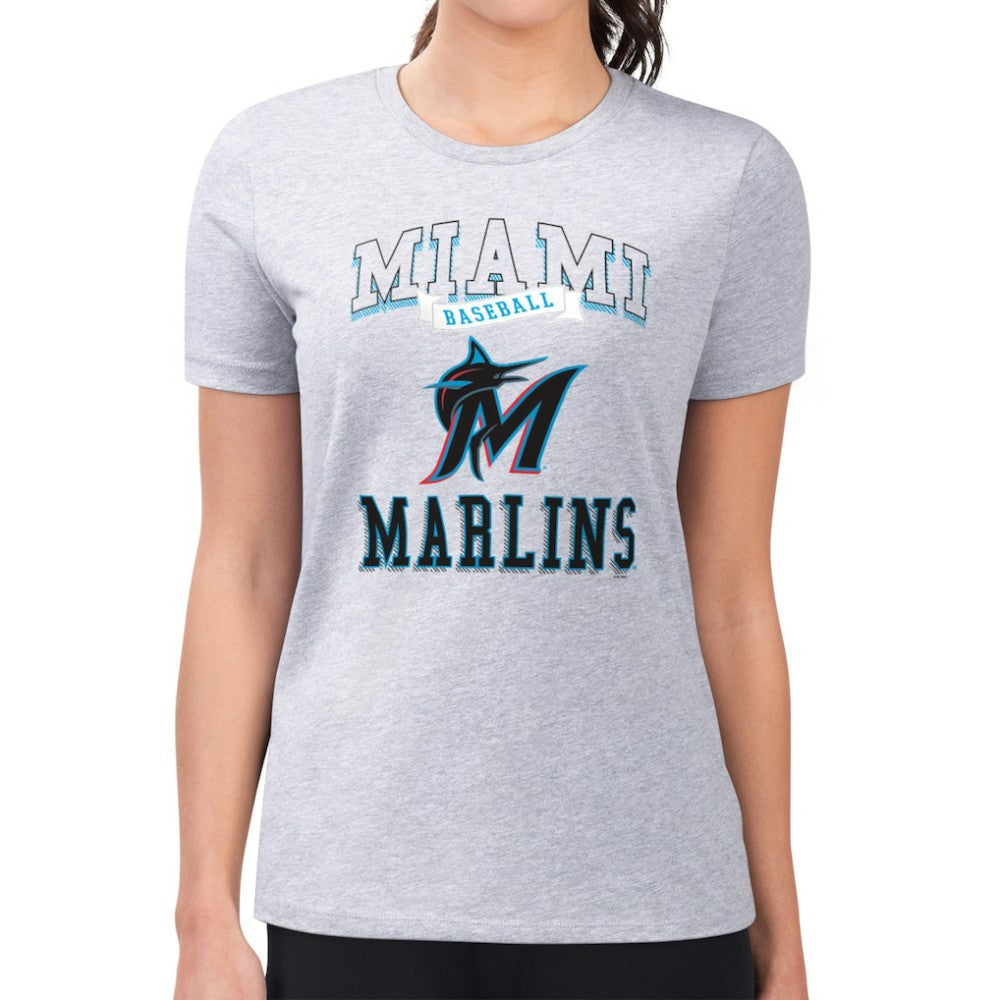 Miami Marlins G-III 4Her by Carl Banks Women's Super-Slim Fit Lightweight Team Logo Graphic T-Shirt - Heather Gray - MLB Discount