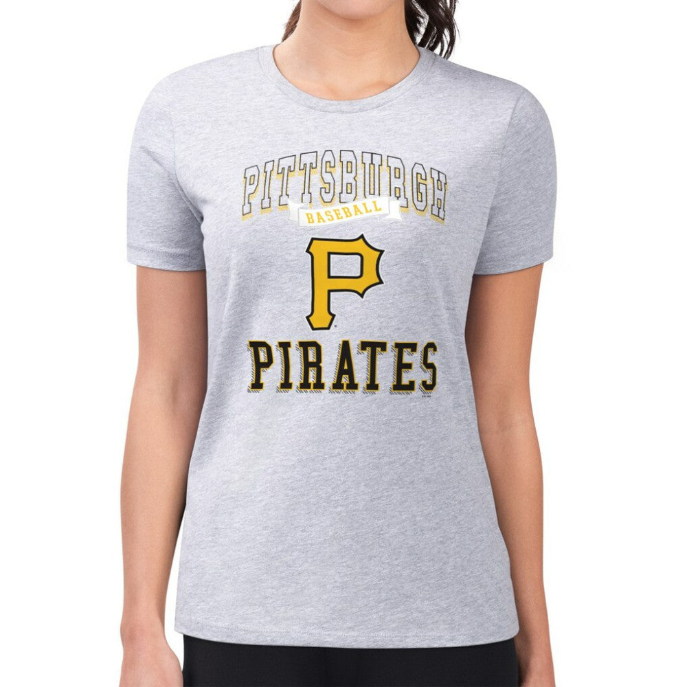 Pittsburgh Pirates G-III 4Her by Carl Banks Women's Super-Slim Fit Lightweight Team Logo Graphic T-Shirt - Heather Gray - MLB Lifestyle