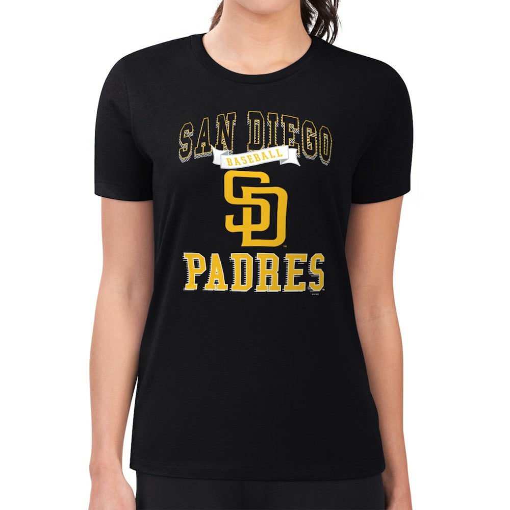San Diego Padres G-III 4Her by Carl Banks Women's Super-Slim Fit Lightweight Team Logo Graphic T-Shirt - Black - MLB Online