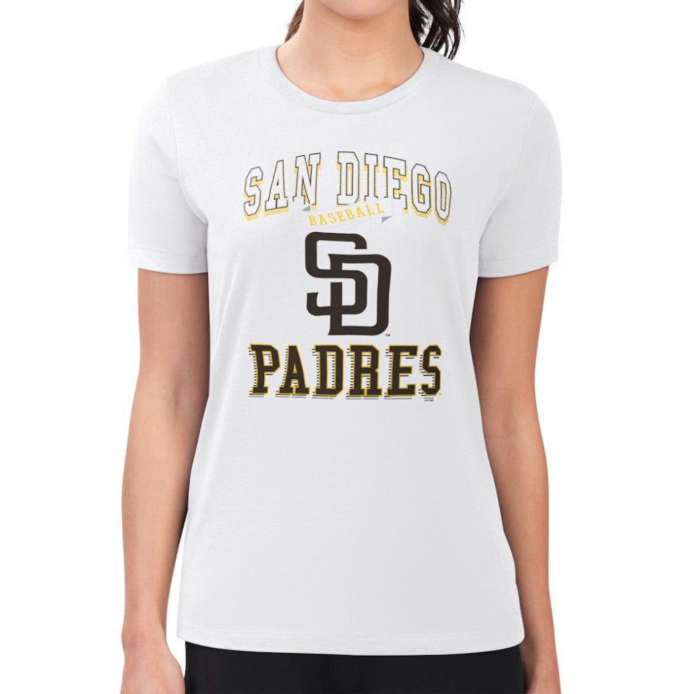 San Diego Padres G-III 4Her by Carl Banks Women's Super-Slim Fit Lightweight Team Logo Graphic T-Shirt - White - MLB Sale