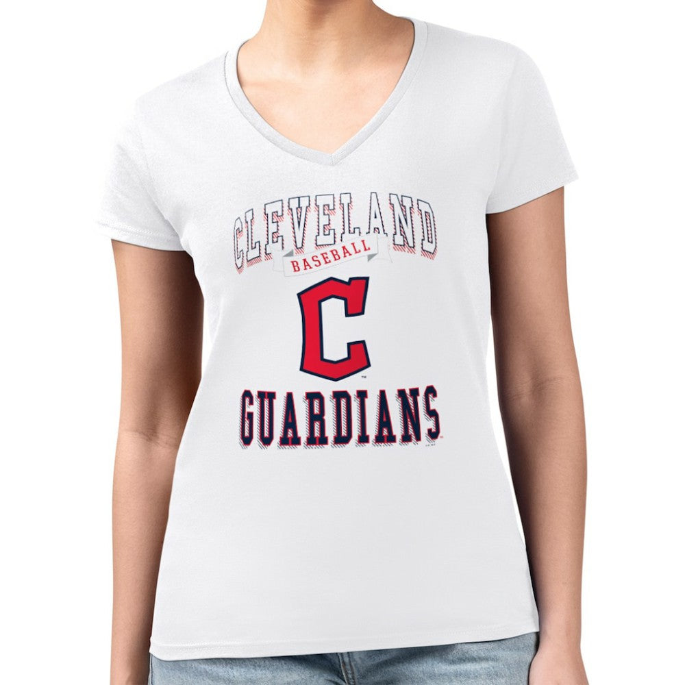 Cleveland Guardians G-III 4Her by Carl Banks Women's Super-Slim Fit Lightweight Team Logo Graphic V-Neck T-Shirt - White - MLB Lifestyle