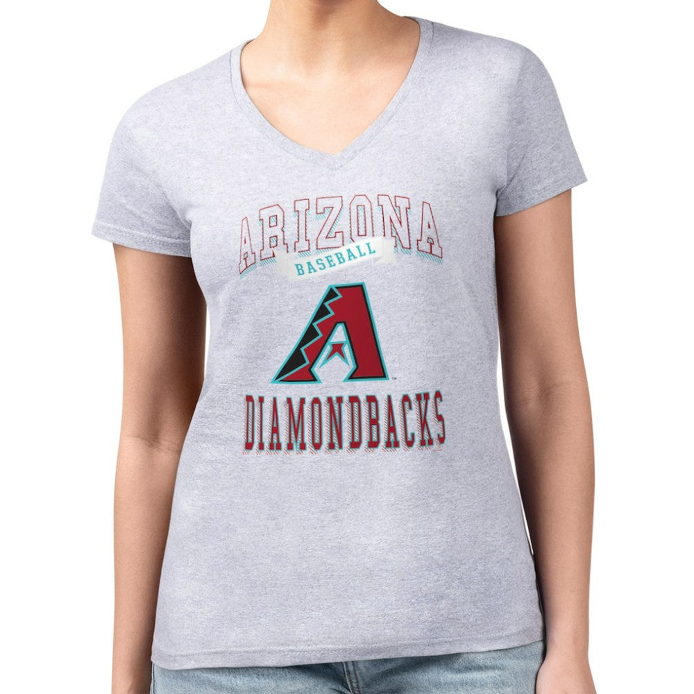 Arizona Diamondbacks G-III 4Her by Carl Banks Women's Super-Slim Fit Lightweight Team Logo Graphic V-Neck T-Shirt - Heather Gray - MLB Discount