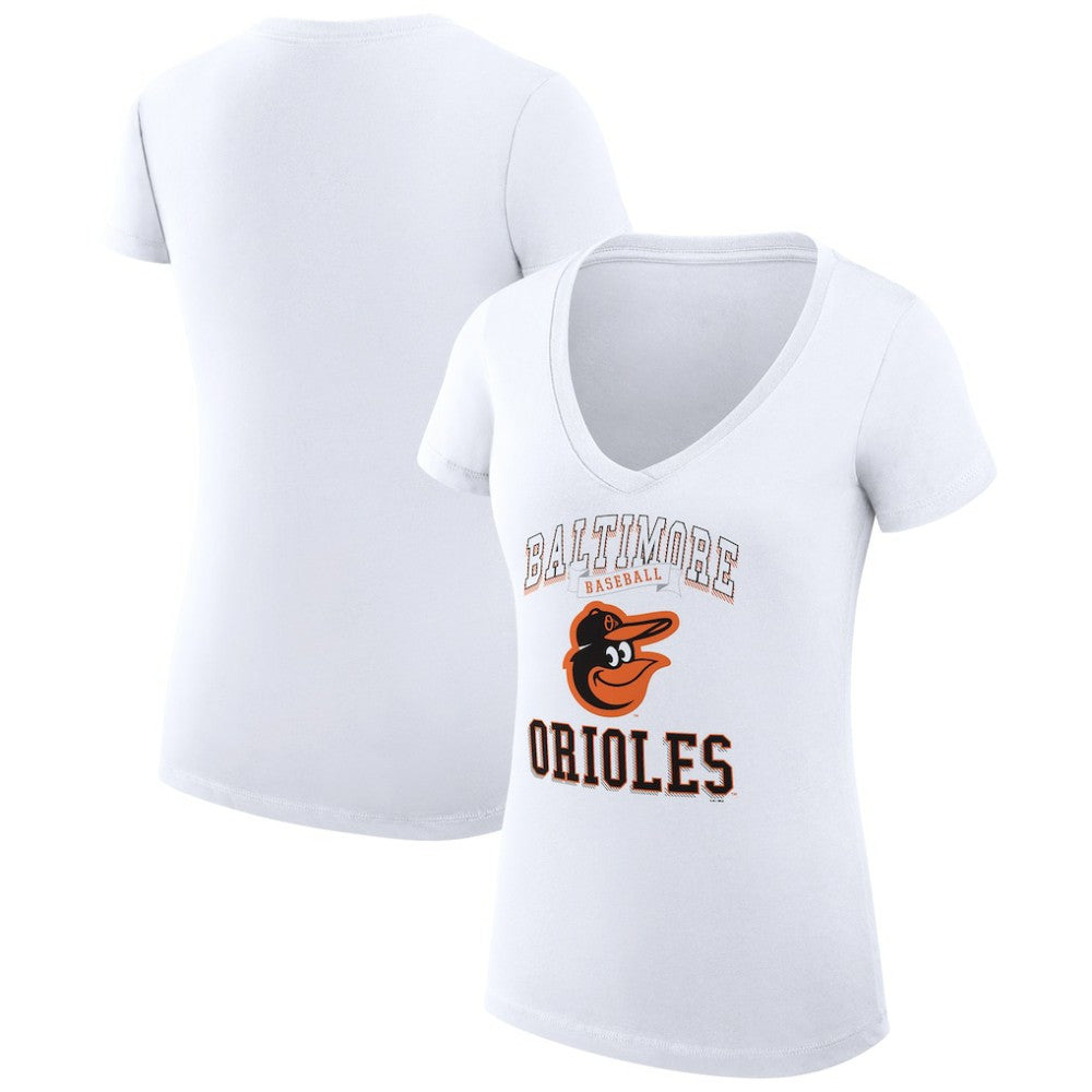 Baltimore Orioles G-III 4Her by Carl Banks Women's Super-Slim Fit Lightweight Team Logo Graphic V-Neck T-Shirt - White - MLB Discount