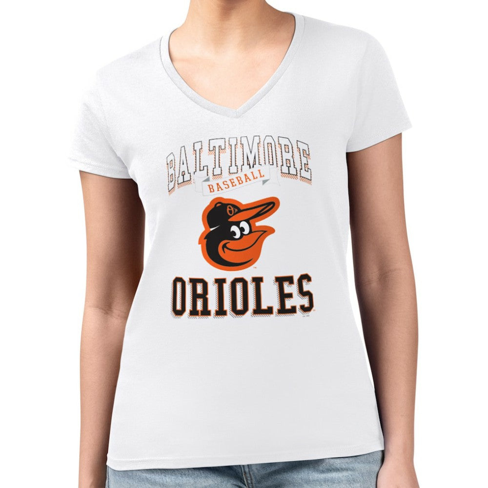 Baltimore Orioles G-III 4Her by Carl Banks Women's Super-Slim Fit Lightweight Team Logo Graphic V-Neck T-Shirt - White - MLB Discount