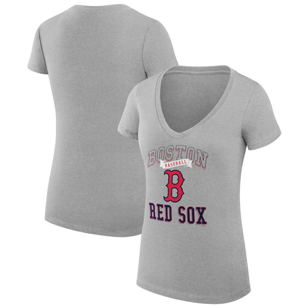 Boston Red Sox G-III 4Her by Carl Banks Women's Super-Slim Fit Lightweight Team Logo Graphic V-Neck T-Shirt - Heather Gray - MLB Lifestyle