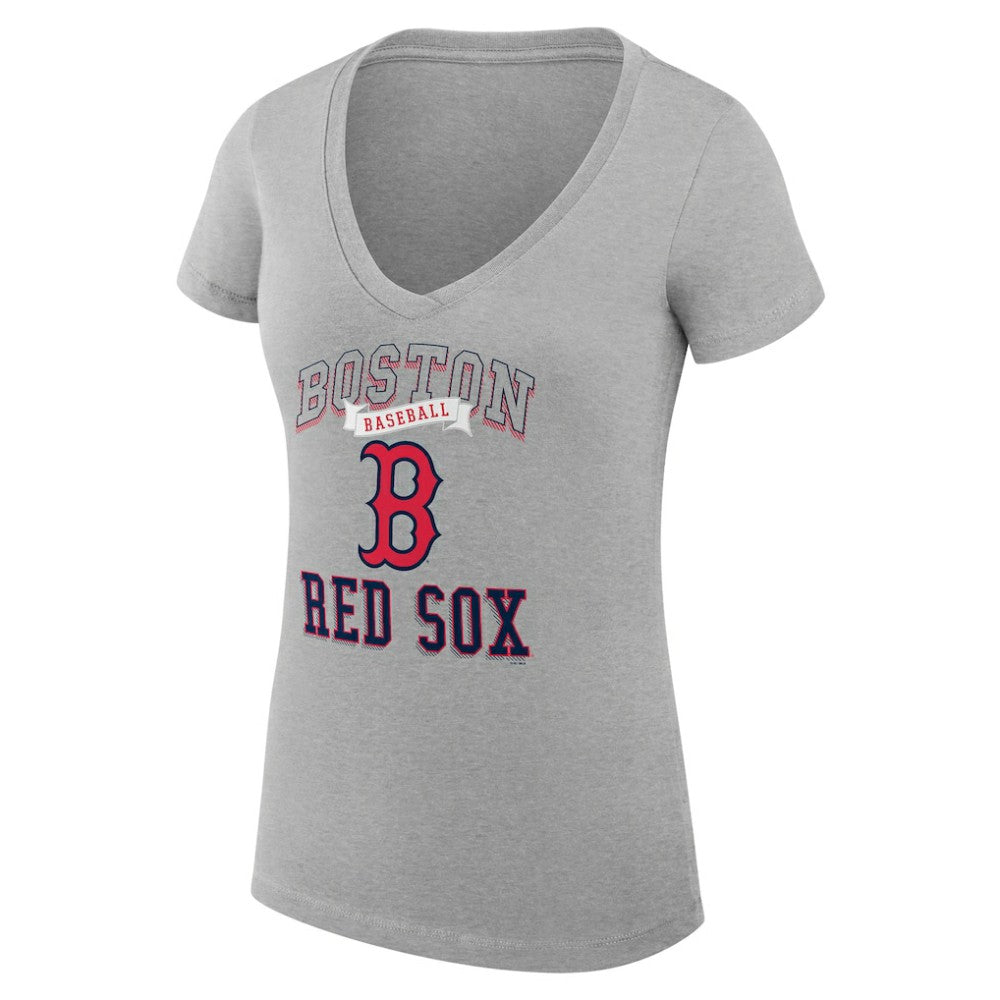 Boston Red Sox G-III 4Her by Carl Banks Women's Super-Slim Fit Lightweight Team Logo Graphic V-Neck T-Shirt - Heather Gray - MLB Lifestyle