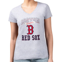 Boston Red Sox G-III 4Her by Carl Banks Women's Super-Slim Fit Lightweight Team Logo Graphic V-Neck T-Shirt - Heather Gray - MLB Lifestyle