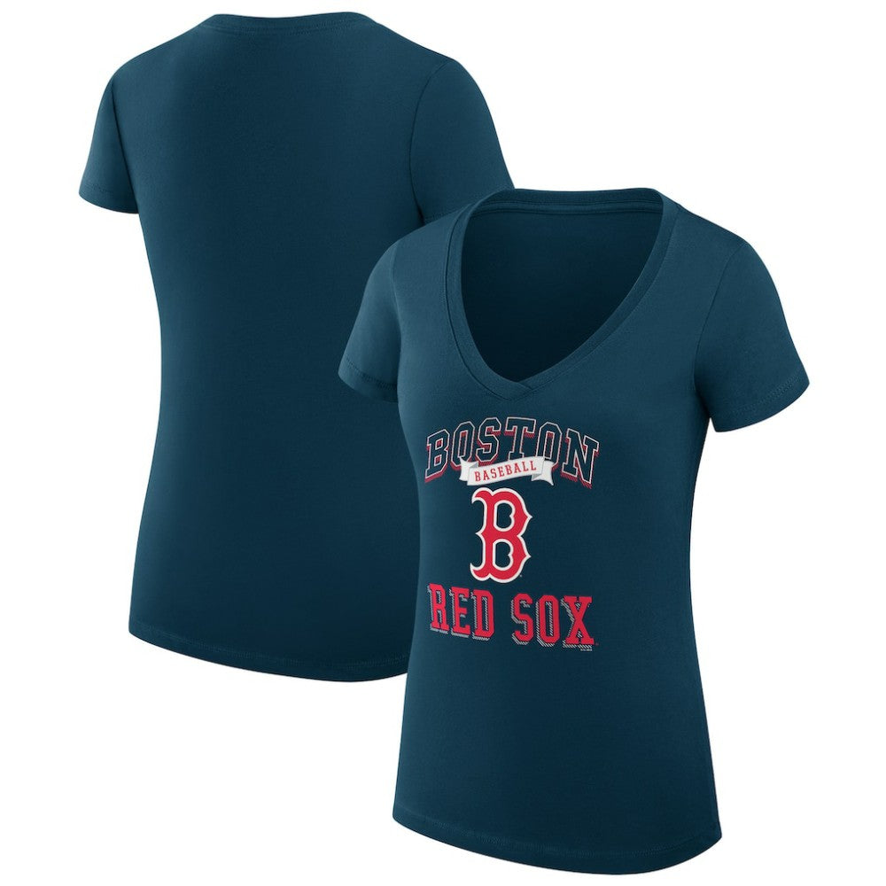 Boston Red Sox G-III 4Her by Carl Banks Women's Super-Slim Fit Lightweight Team Logo Graphic V-Neck T-Shirt - Navy - MLB Sale