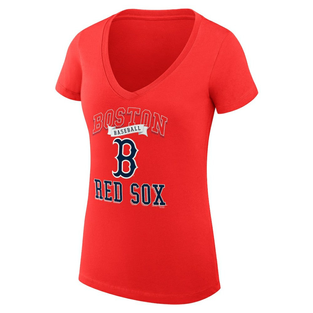 Boston Red Sox G-III 4Her by Carl Banks Women's Super-Slim Fit Lightweight Team Logo Graphic V-Neck T-Shirt - Red - MLB Lifestyle