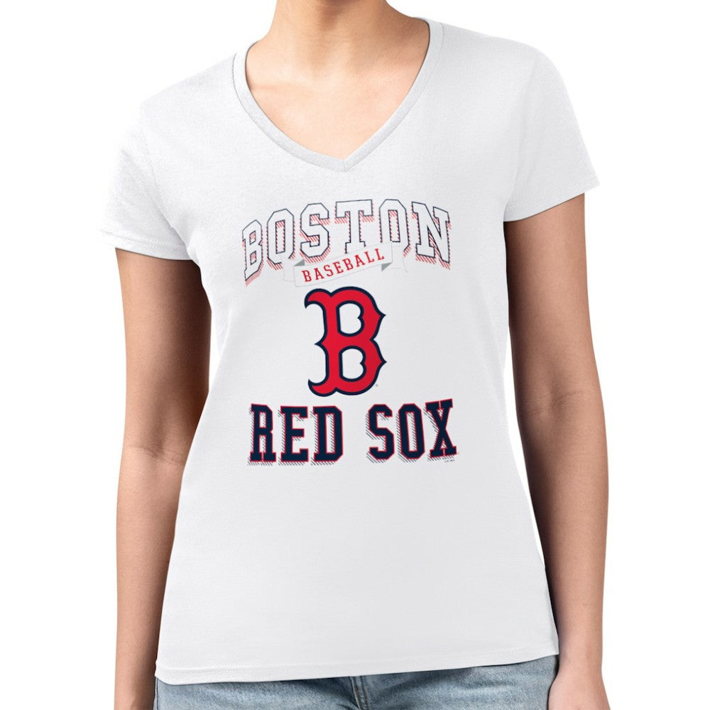 Boston Red Sox G-III 4Her by Carl Banks Women's Super-Slim Fit Lightweight Team Logo Graphic V-Neck T-Shirt - White - MLB Discount