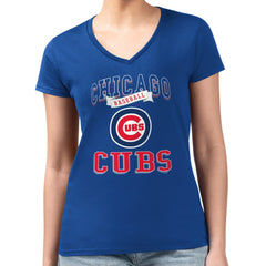 Chicago Cubs G-III 4Her by Carl Banks Women's Super-Slim Fit Lightweight Team Logo Graphic V-Neck T-Shirt - Royal - MLB Sale