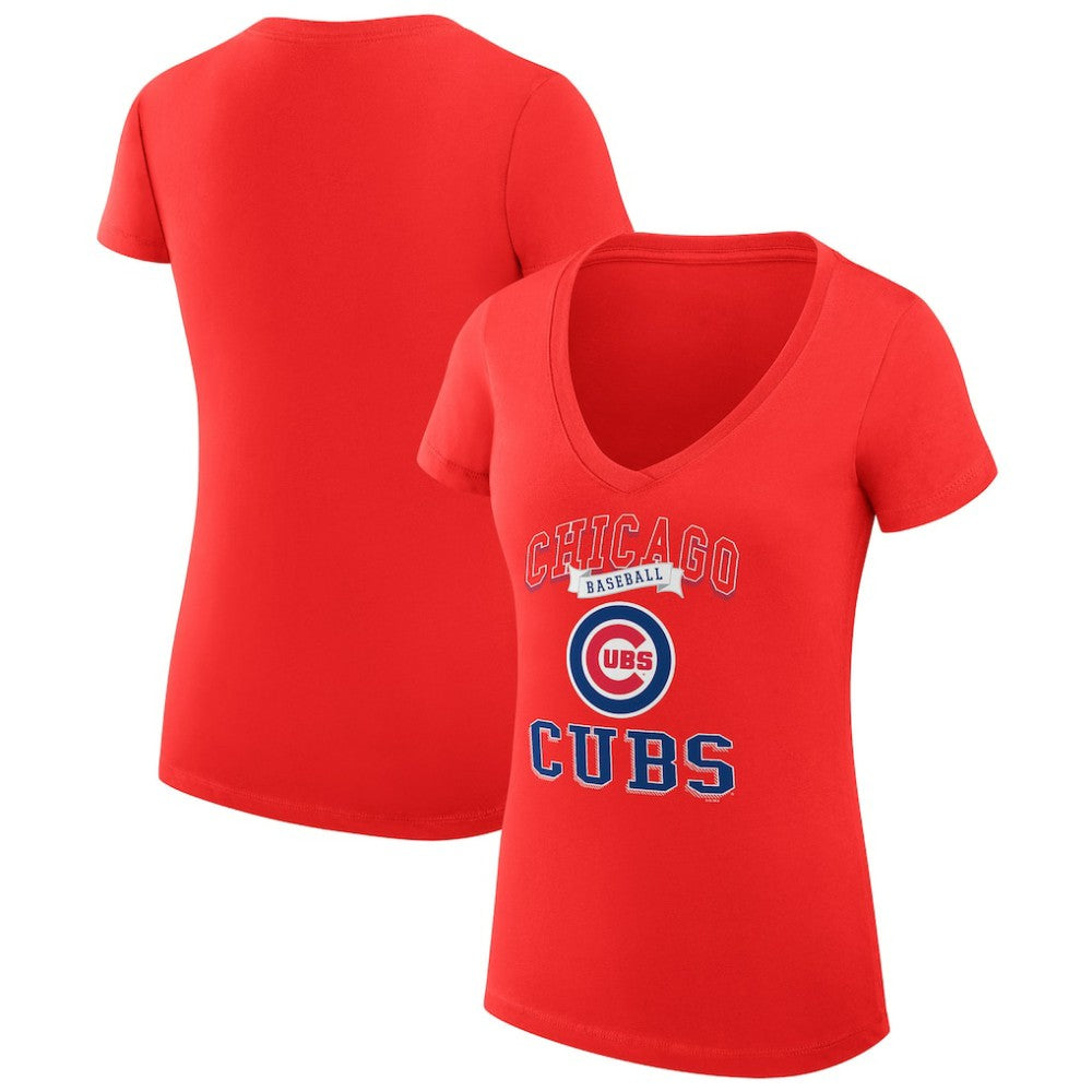 Chicago Cubs G-III 4Her by Carl Banks Women's Super-Slim Fit Lightweight Team Logo Graphic V-Neck T-Shirt - Red - MLB Lifestyle
