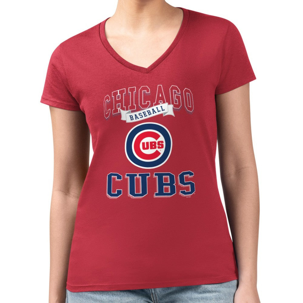 Chicago Cubs G-III 4Her by Carl Banks Women's Super-Slim Fit Lightweight Team Logo Graphic V-Neck T-Shirt - Red - MLB Lifestyle