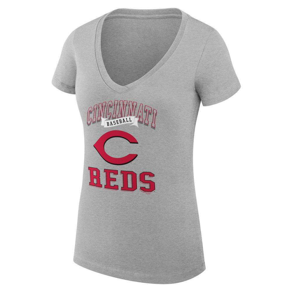 Cincinnati Reds G-III 4Her by Carl Banks Women's Super-Slim Fit Lightweight Team Logo Graphic V-Neck T-Shirt - Heather Gray - MLB on Sale
