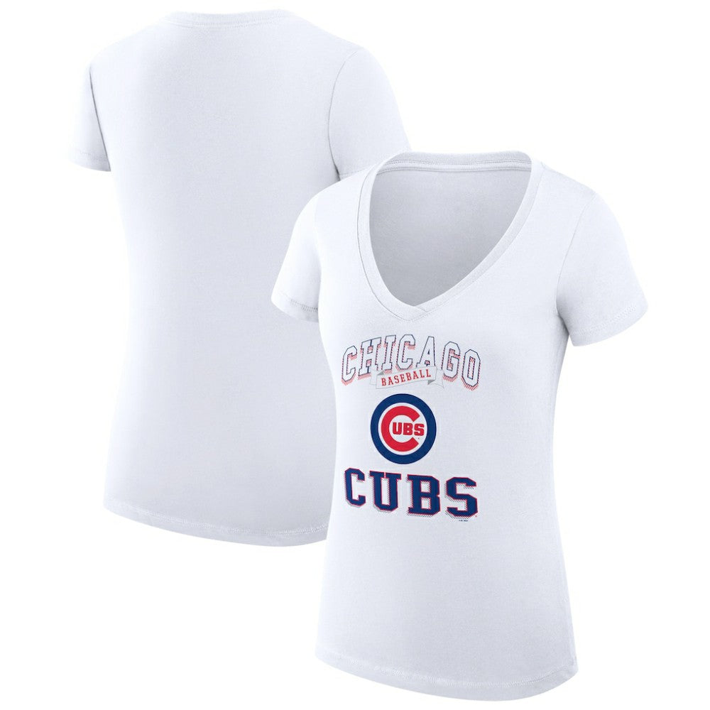 Chicago Cubs G-III 4Her by Carl Banks Women's Super-Slim Fit Lightweight Team Logo Graphic V-Neck T-Shirt - White - MLB Discount