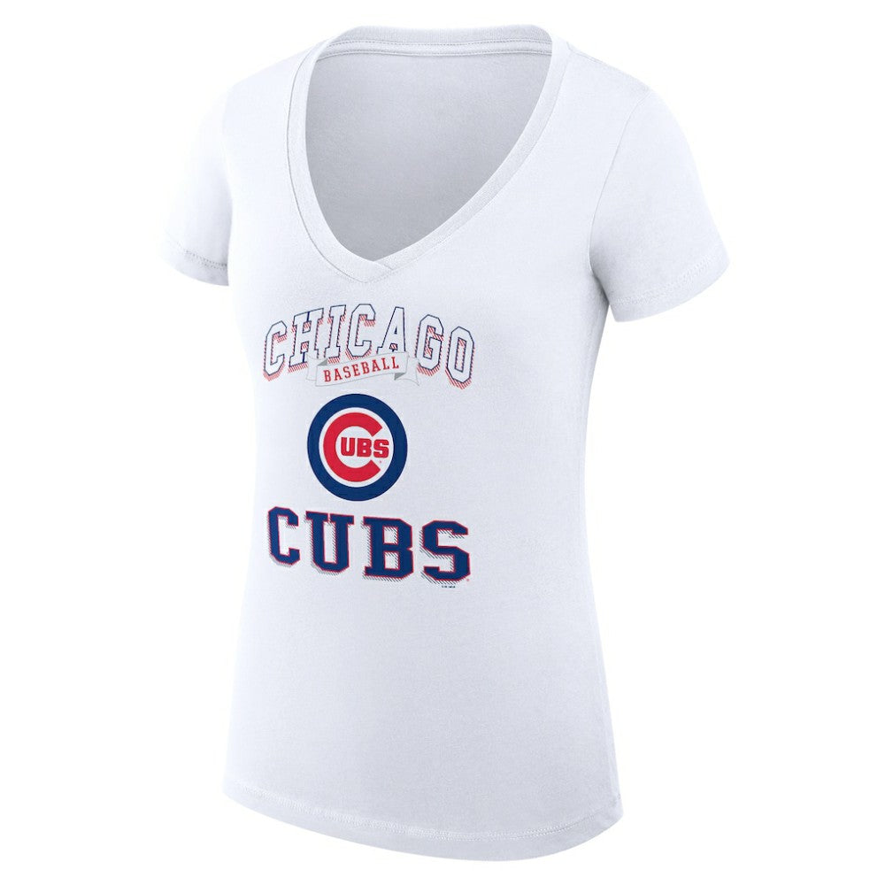 Chicago Cubs G-III 4Her by Carl Banks Women's Super-Slim Fit Lightweight Team Logo Graphic V-Neck T-Shirt - White - MLB Discount