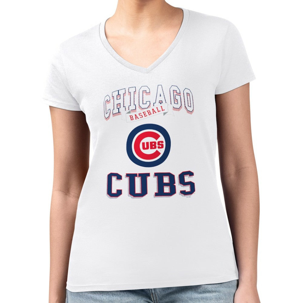 Chicago Cubs G-III 4Her by Carl Banks Women's Super-Slim Fit Lightweight Team Logo Graphic V-Neck T-Shirt - White - MLB Discount