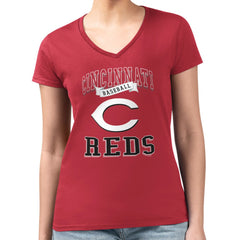 Cincinnati Reds G-III 4Her by Carl Banks Women's Super-Slim Fit Lightweight Team Logo Graphic V-Neck T-Shirt - Red - MLB Online