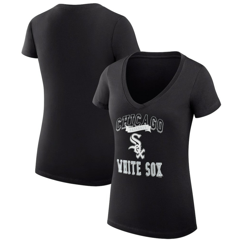 Chicago White Sox G-III 4Her by Carl Banks Women's Super-Slim Fit Lightweight Team Logo Graphic V-Neck T-Shirt - Black - MLB Online