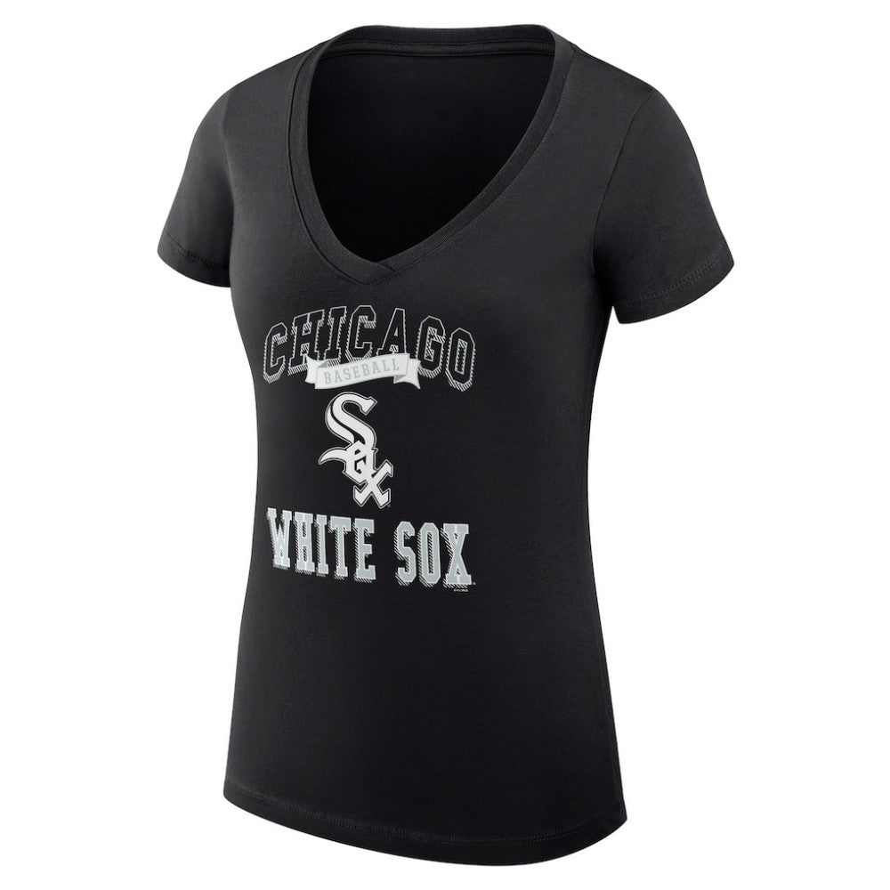 Chicago White Sox G-III 4Her by Carl Banks Women's Super-Slim Fit Lightweight Team Logo Graphic V-Neck T-Shirt - Black - MLB Online