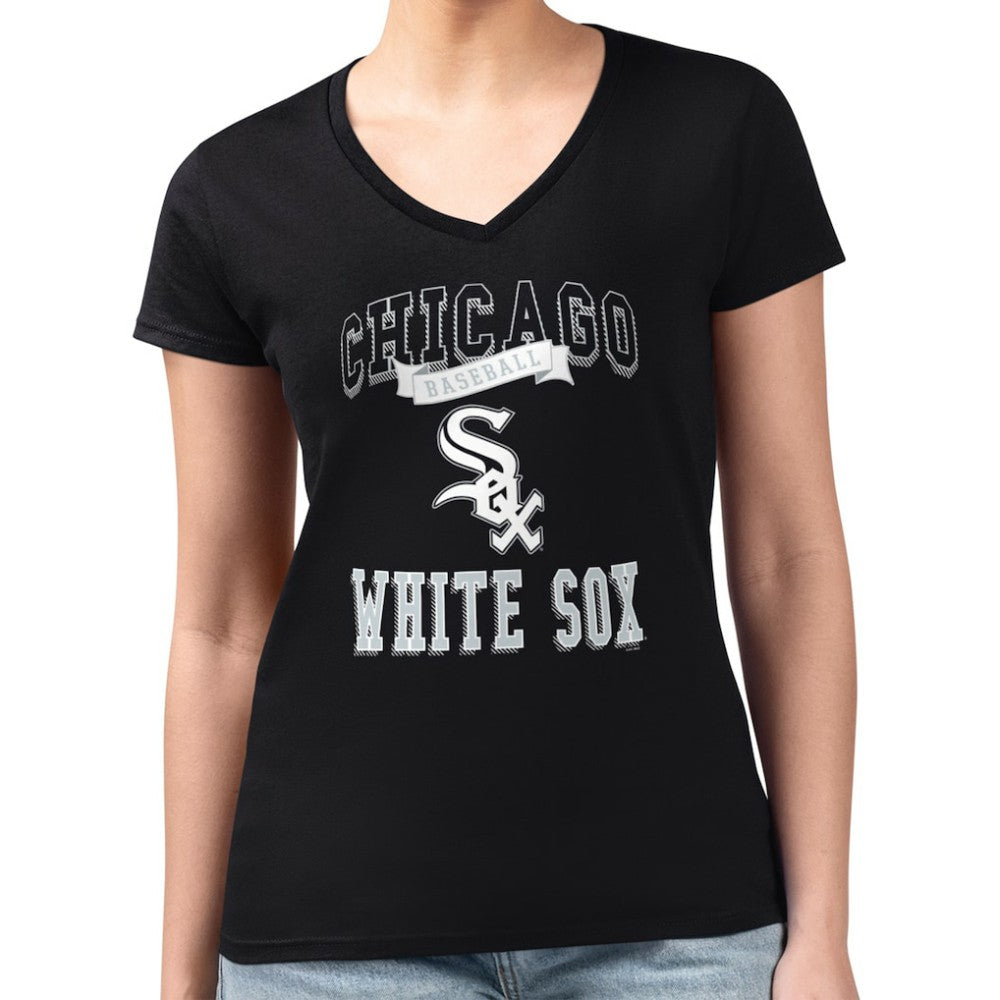 Chicago White Sox G-III 4Her by Carl Banks Women's Super-Slim Fit Lightweight Team Logo Graphic V-Neck T-Shirt - Black - MLB Online