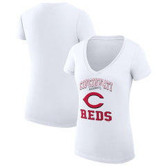 Cincinnati Reds G-III 4Her by Carl Banks Women's Super-Slim Fit Lightweight Team Logo Graphic V-Neck T-Shirt - White - MLB Discount